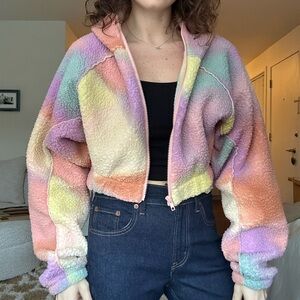 Urban Outfitters Multi Color Cropped Fleece Jacket